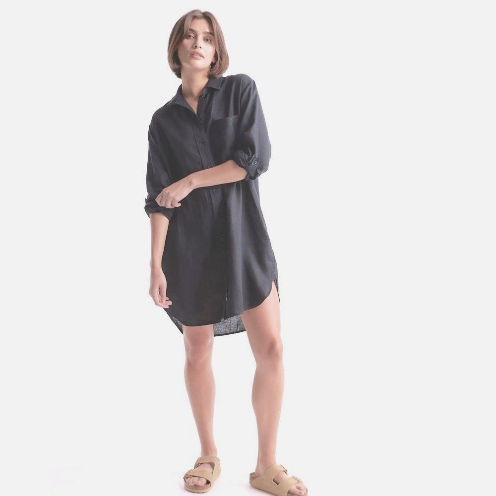 Vikolino European Linen Shirt Dress S Small Gray Lagenlook Button Down Classic - Picture 2 of 10